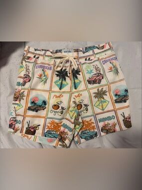 Malibu Cream Multi Tropical Panel Swim Shorts